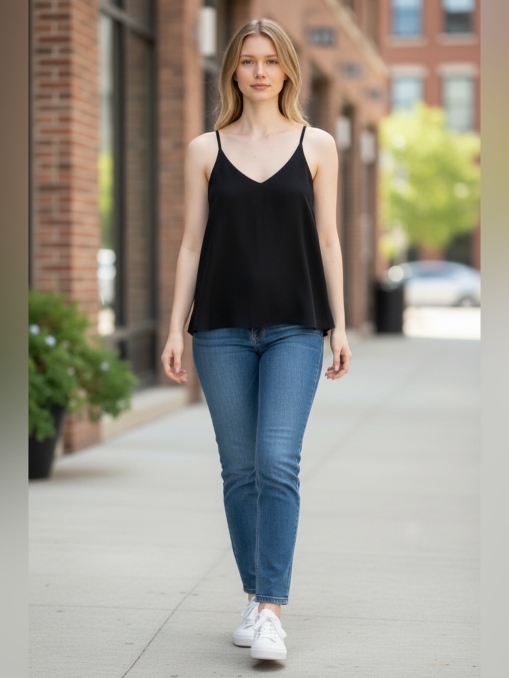 Fashion Nova Black V-Neck Spaghetti Strap Blouse Small